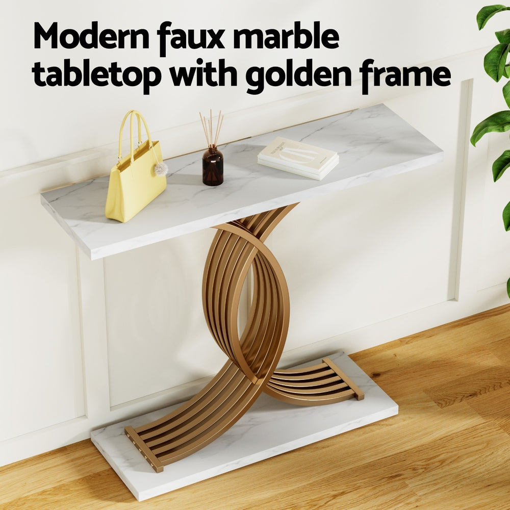 Artiss Console Table Marble Effect White&Gold 5