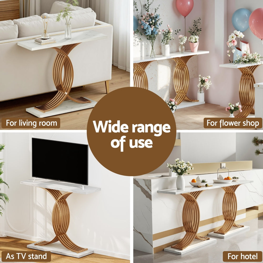 Artiss Console Table Marble Effect White&Gold 6