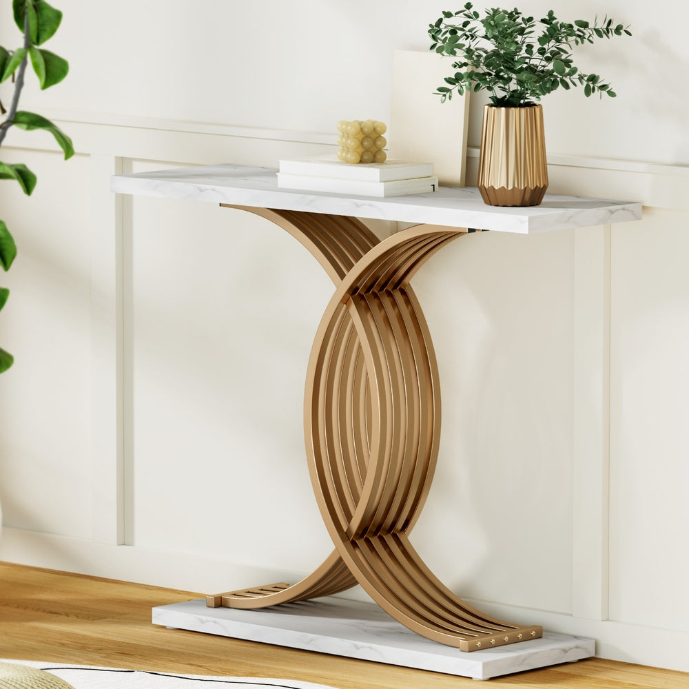 Artiss Console Table Marble Effect White&Gold 8
