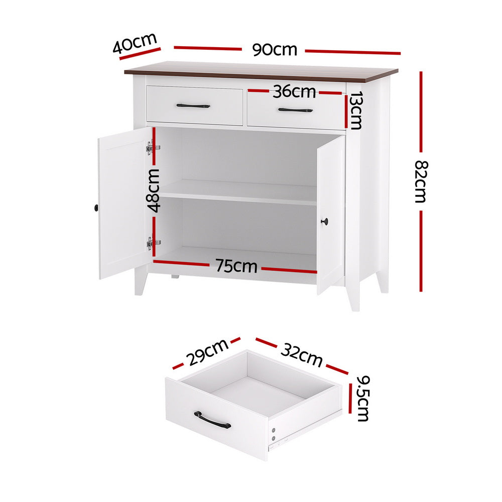 Artiss Buffet Sideboard Storage Cabinet Kitchen Cupboard Hallway 2 Drawers White 3
