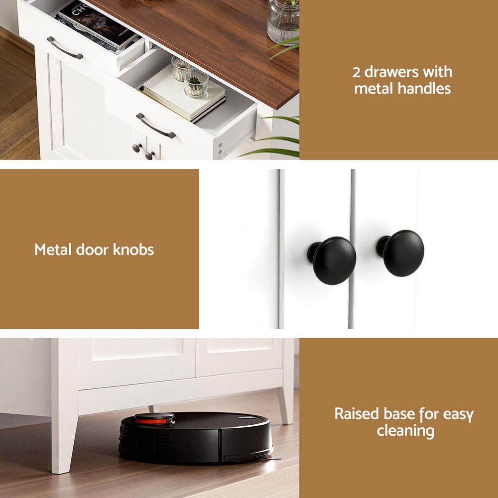 Artiss Buffet Sideboard Storage Cabinet Kitchen Cupboard Hallway 2 Drawers White 7