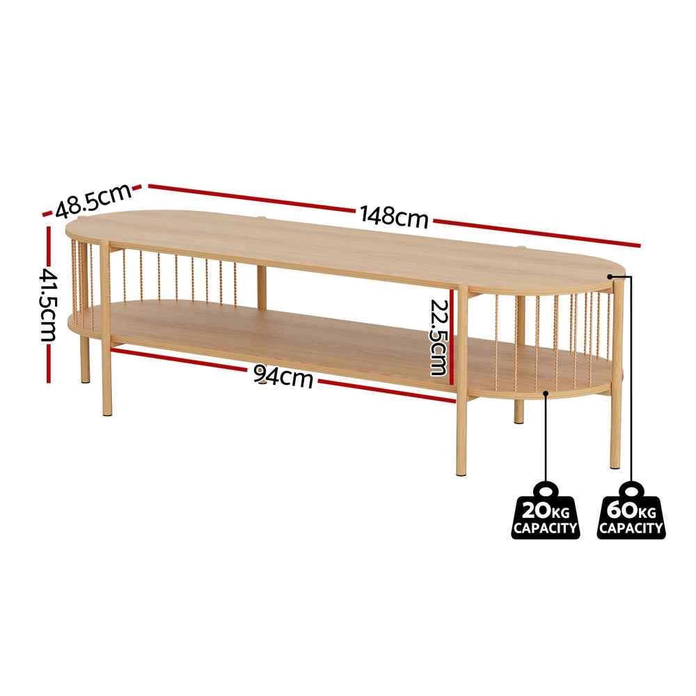 Artiss TV Unit Entertainment Unit Storage Shelf 148cm Pine 4