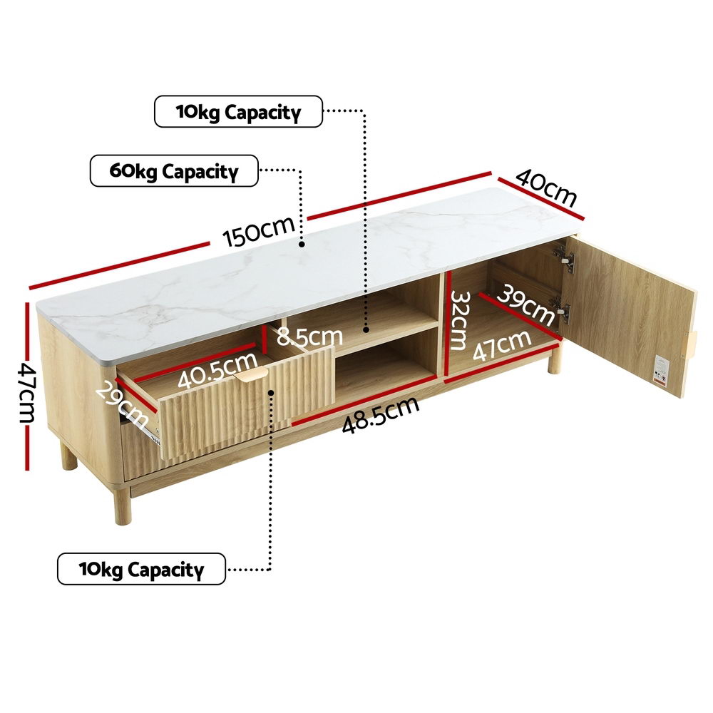 Artiss TV Unit Entertainment Unit Storage Drawer Shelf 150cm Pine 4