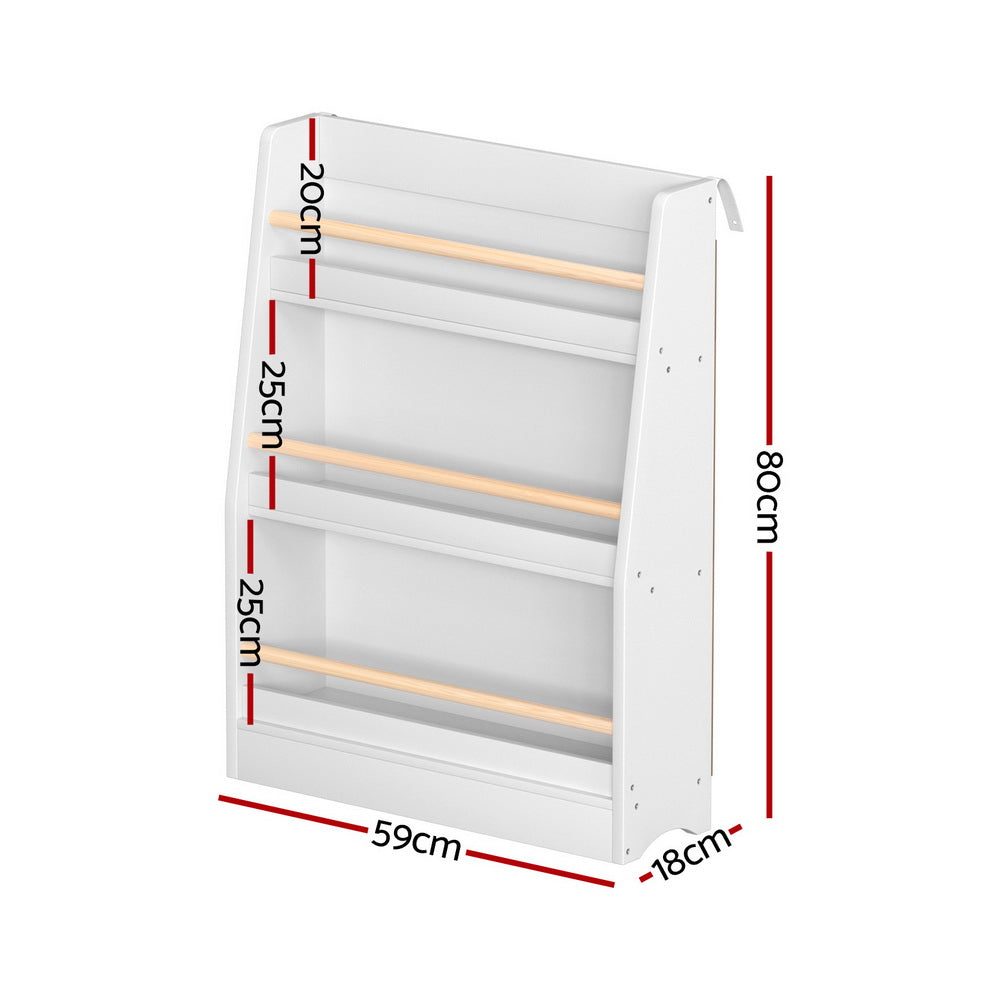 Keezi Kids Bookshelf 3 Tiers Storage Children Bookcase Organiser Display Shelf 4