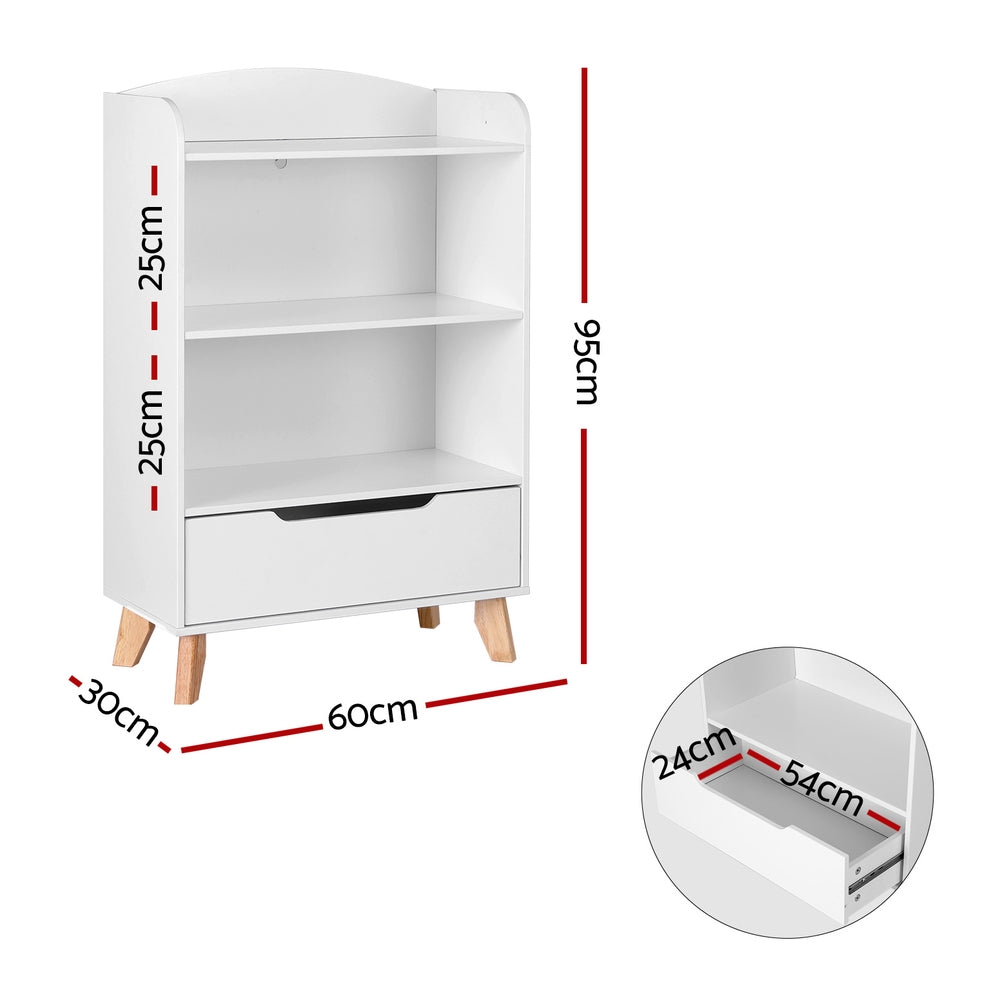 Keezi Kids Bookshelf 3 Tiers Storage Children Bookcase Toys Organiser Drawer 4