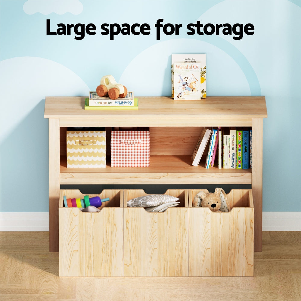 Keezi Kids Bookshelf 3 Drawers Storage Children Bookcase Toy Organiser Display Wooden 5