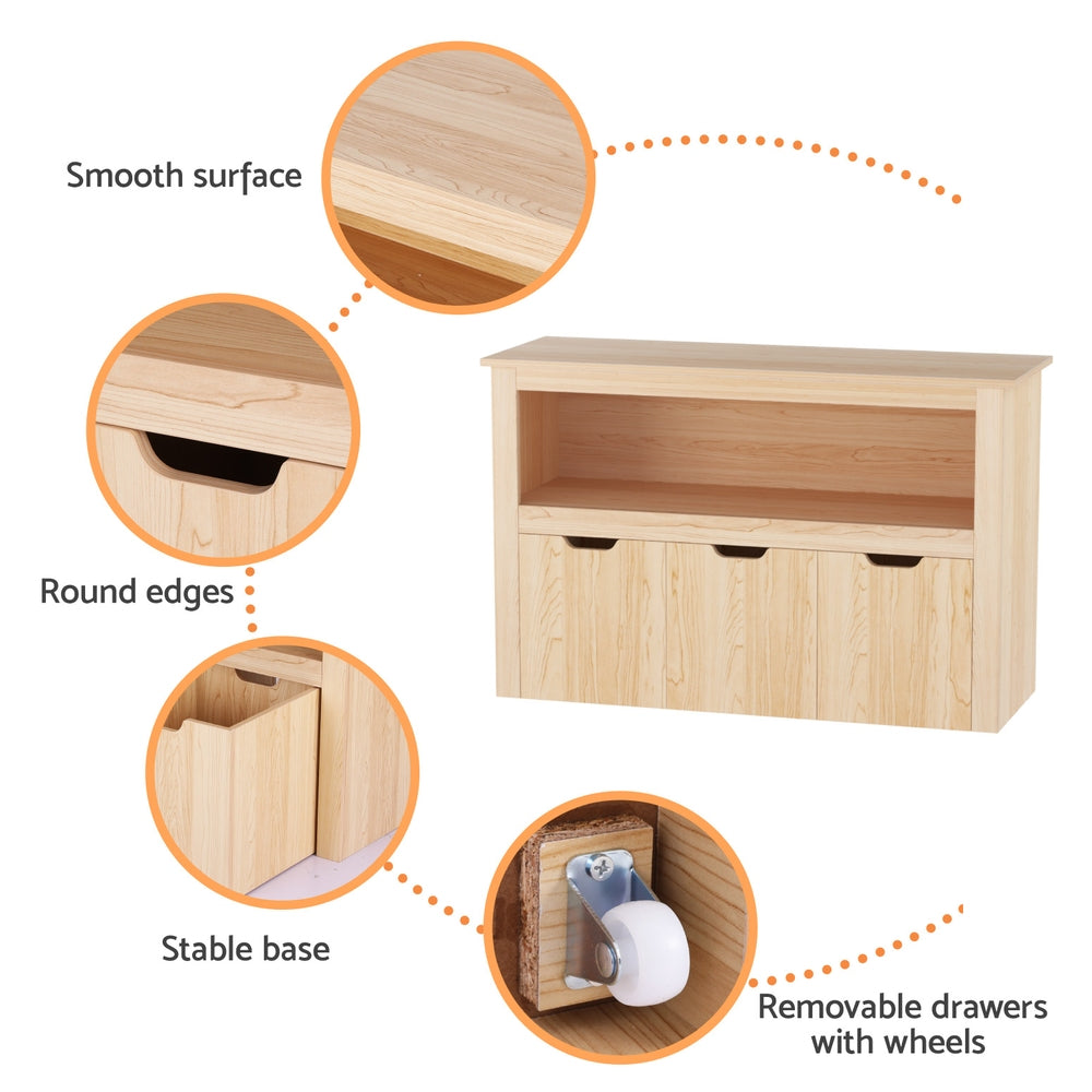 Keezi Kids Bookshelf 3 Drawers Storage Children Bookcase Toy Organiser Display Wooden 7