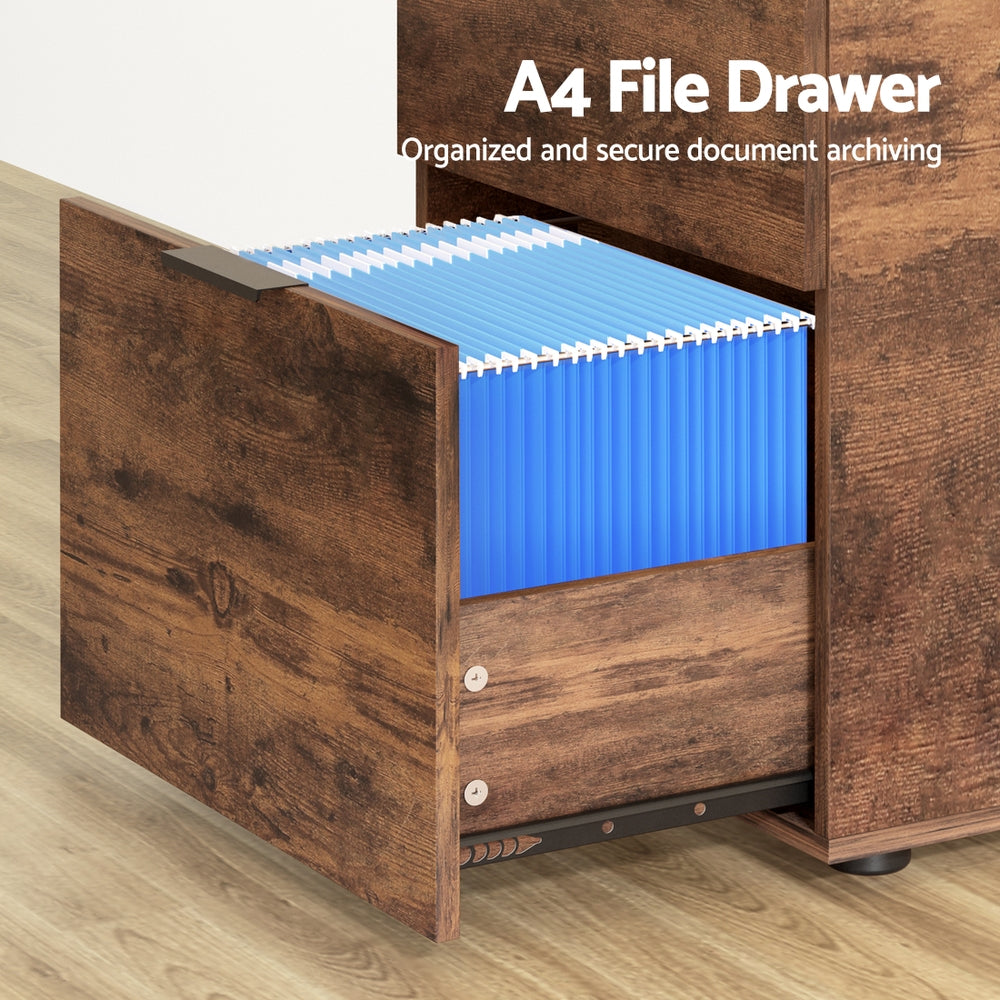 Artiss Filing Cabinet Files Storage Office Shelves File Organiser Rustic Brown 2 Drawer 4