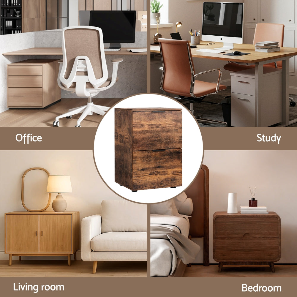 Artiss Filing Cabinet Files Storage Office Shelves File Organiser Rustic Brown 2 Drawer 6