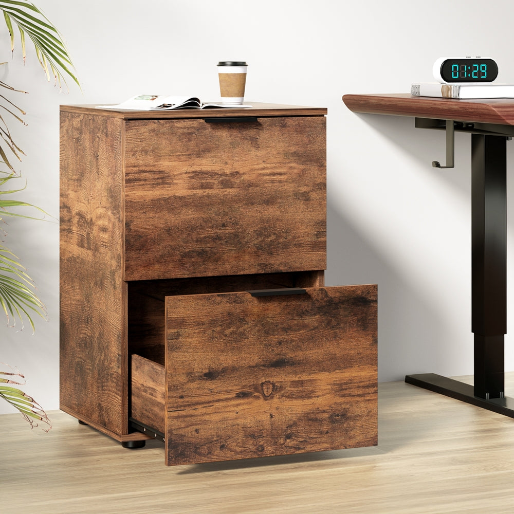 Artiss Filing Cabinet Files Storage Office Shelves File Organiser Rustic Brown 2 Drawer 7