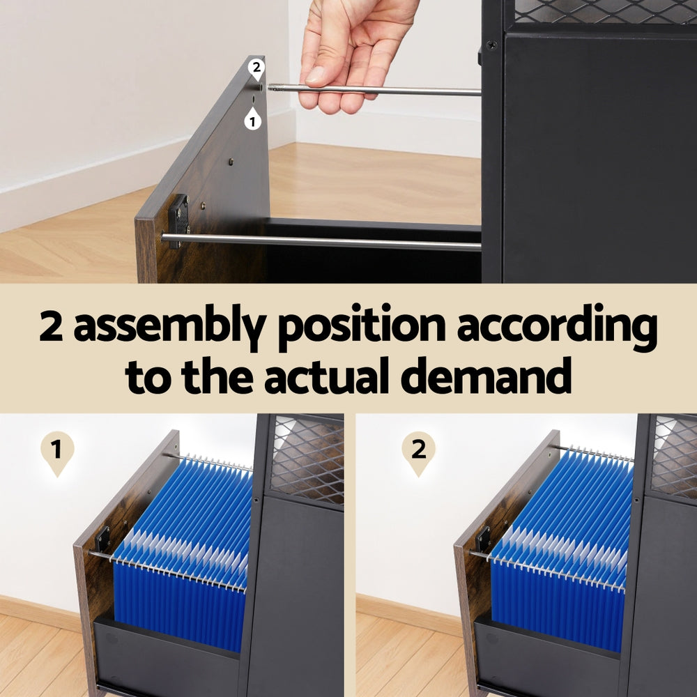 Artiss Filing Cabinet File Cabinet with Wheels 2 Drawer Storage Rustic Brown 6