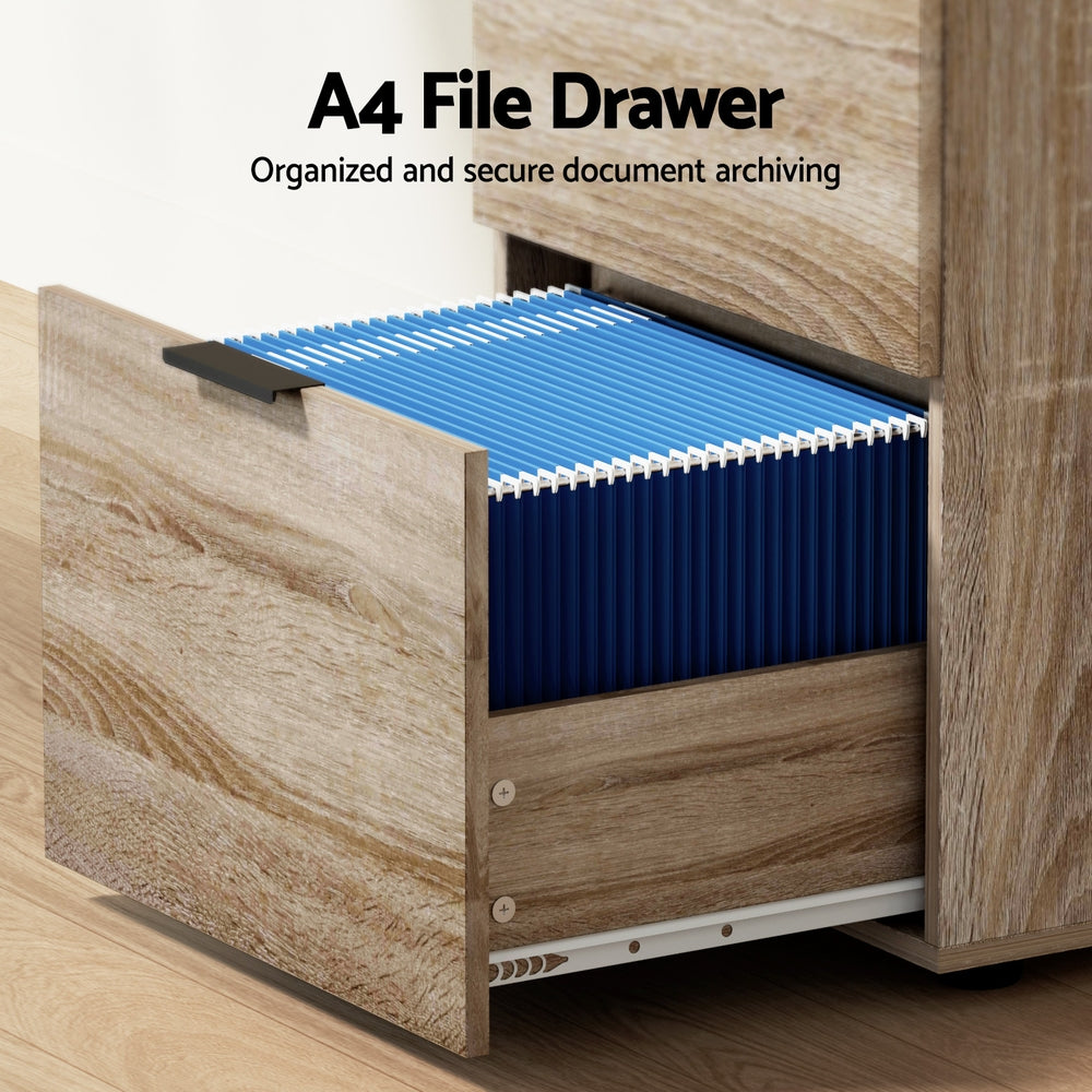 Artiss Filing Cabinet Files Storage Office Shelves File Organiser Oak 2 Drawer 4