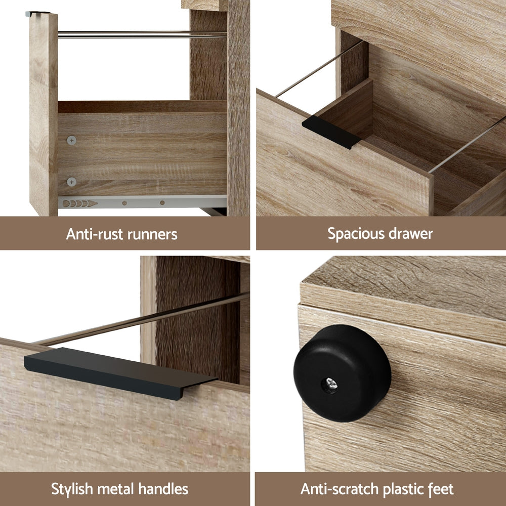 Artiss Filing Cabinet Files Storage Office Shelves File Organiser Oak 2 Drawer 6