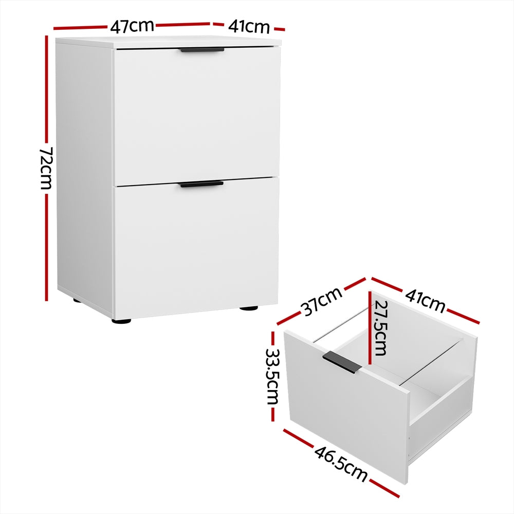 Artiss Filing Cabinet Files Storage Office Shelves File Organiser White 2 Drawer 4