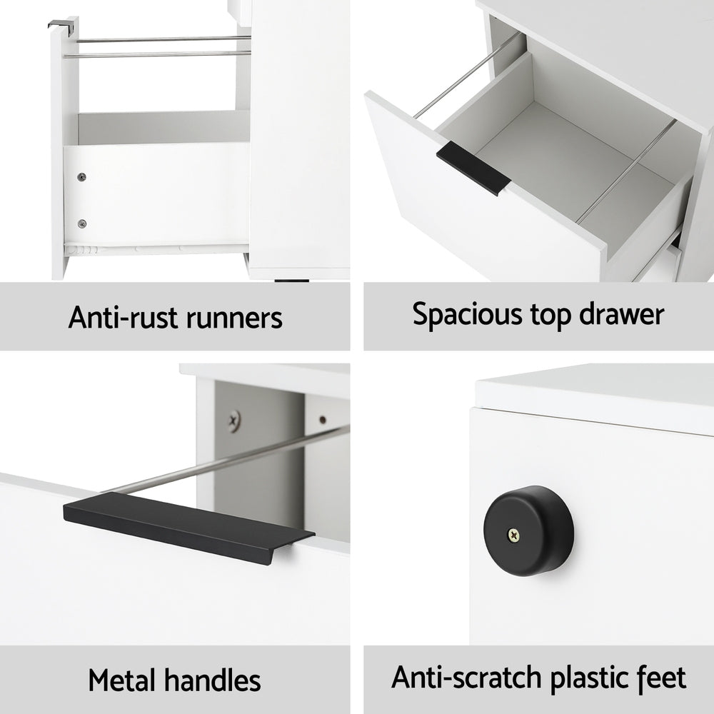 Artiss Filing Cabinet Files Storage Office Shelves File Organiser White 2 Drawer 7