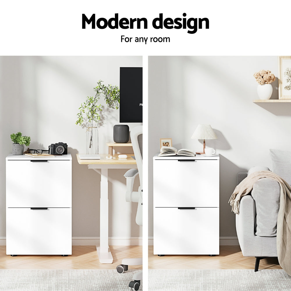 Artiss Filing Cabinet Files Storage Office Shelves File Organiser White 2 Drawer 8