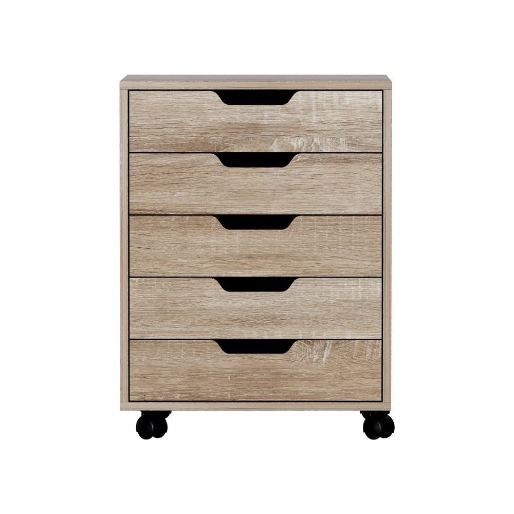 Artiss 5-Drawer Filing Cabinet Mobile Rolling Storage Cabinet Chest of Drawers Stand Scratch Beige 3