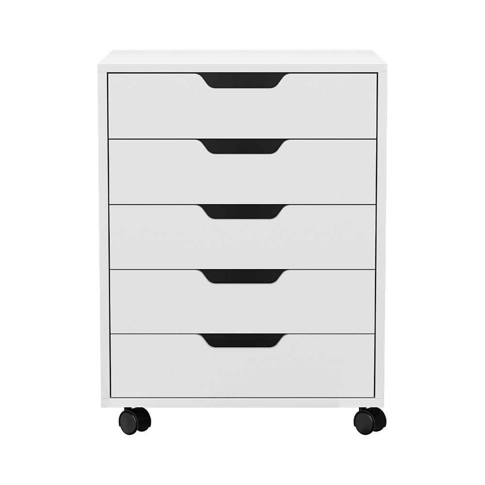 Artiss 5-Drawer Filing Cabinet Mobile Rolling Storage Cabinet Chest of Drawers Stand White 3