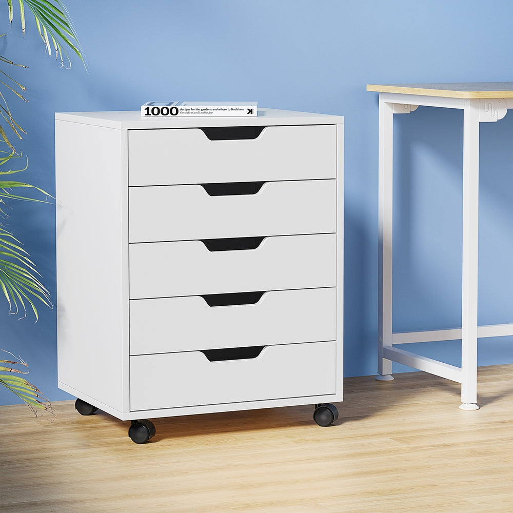 Artiss 5-Drawer Filing Cabinet Mobile Rolling Storage Cabinet Chest of Drawers Stand White 7