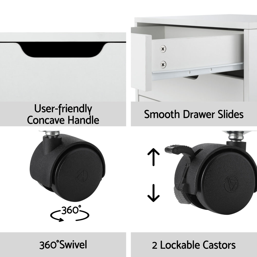 Artiss 5-Drawer Filing Cabinet Mobile Rolling Storage Cabinet Chest of Drawers Stand White 6