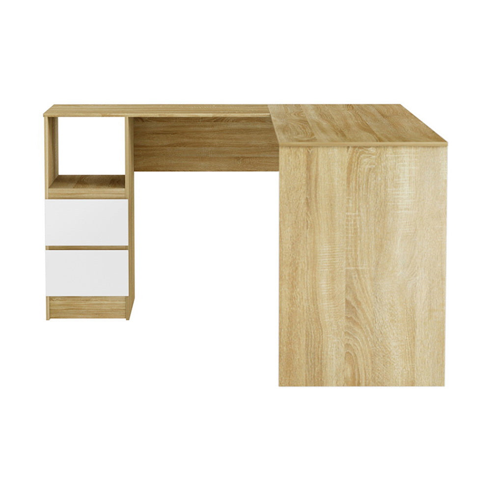 Artiss Computer Desk Drawer Cabinet L-Shape Oak 136CM 3