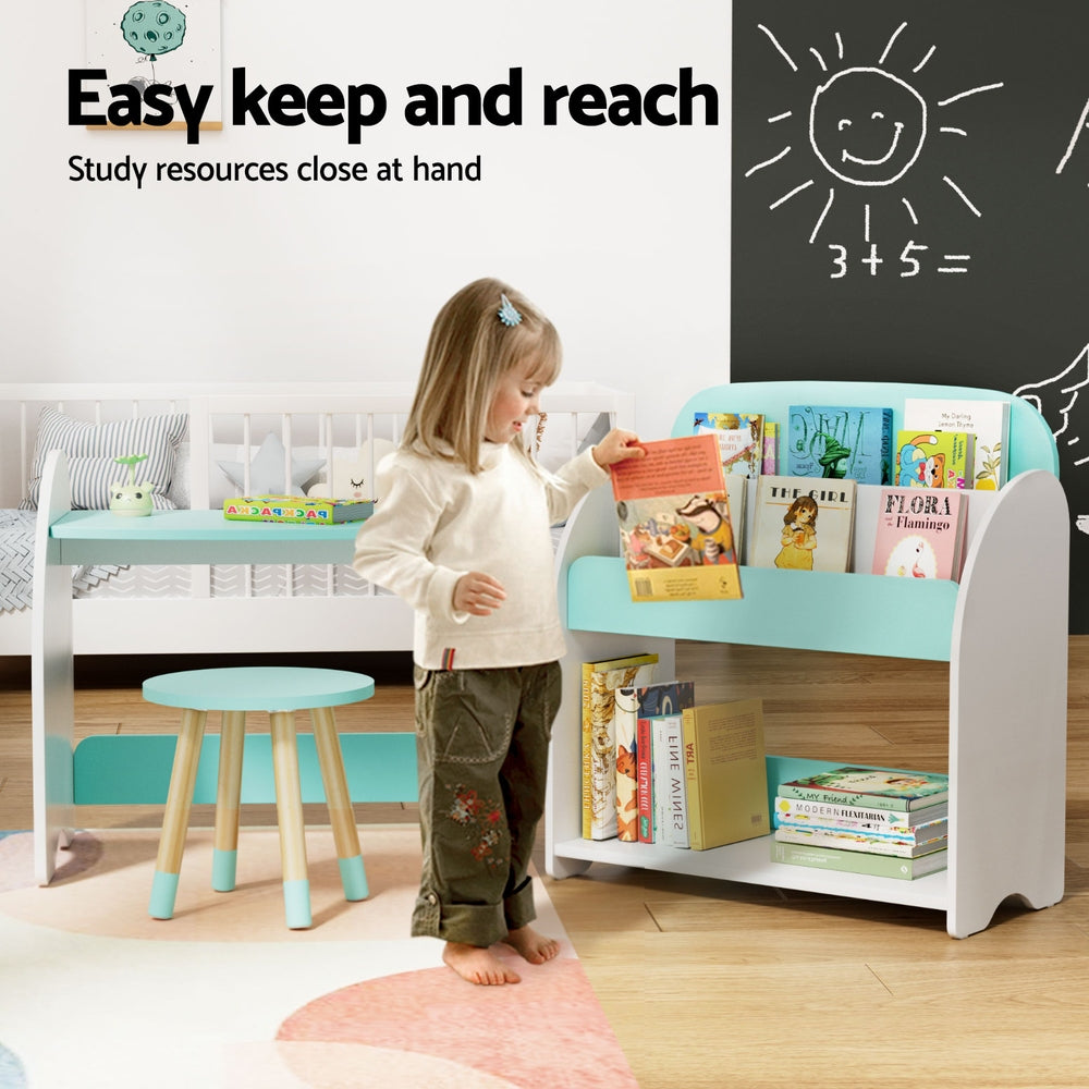 Keezi Kids Bookshelf 2 In 1 Table Chair Set Bookcase Toys Shelves Children Organiser 4