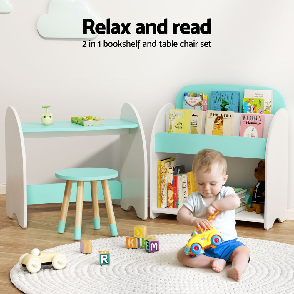 Keezi Kids Bookshelf 2 In 1 Table Chair Set Bookcase Toys Shelves Children Organiser 6