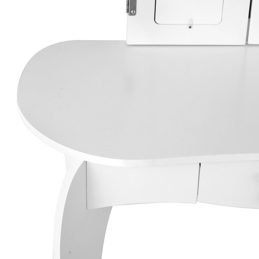 Keezi Kids Dressing Table Vanity Makeup Chair Set Wooden 3 Mirror Drawer White 6