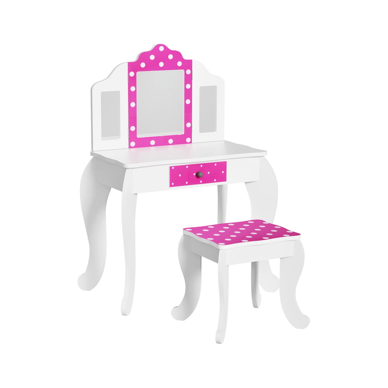 Keezi Kids Dressing Table Vanity Makeup Chair Set Wooden 3 Mirror Drawer Pink 3