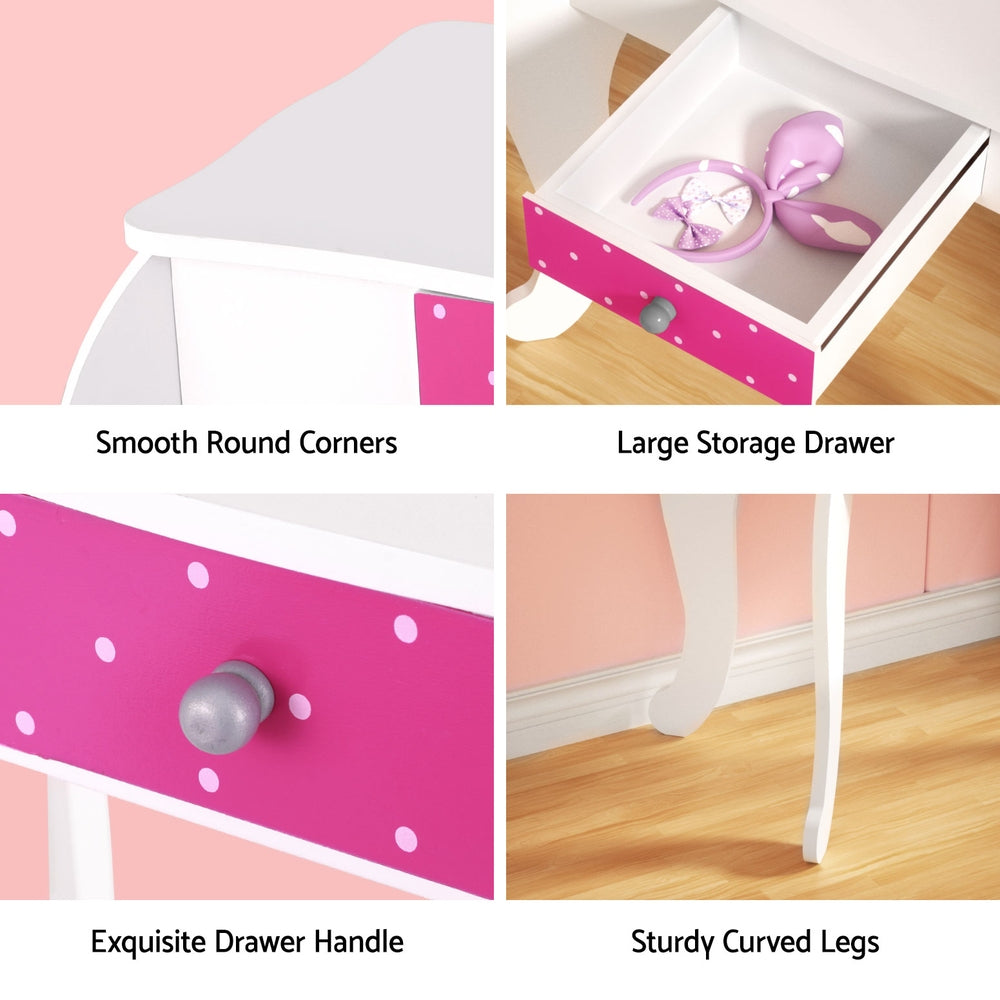 Keezi Kids Dressing Table Vanity Makeup Chair Set Wooden 3 Mirror Drawer Pink 6