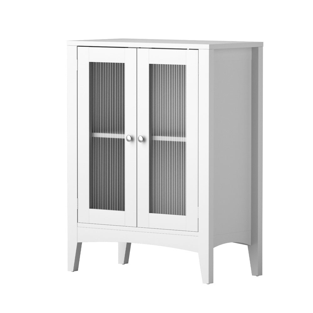 Artiss Bathroom Storage Cabinet 80cm Buffet Sideboard Floor Cupboard Toilet Glass White 3