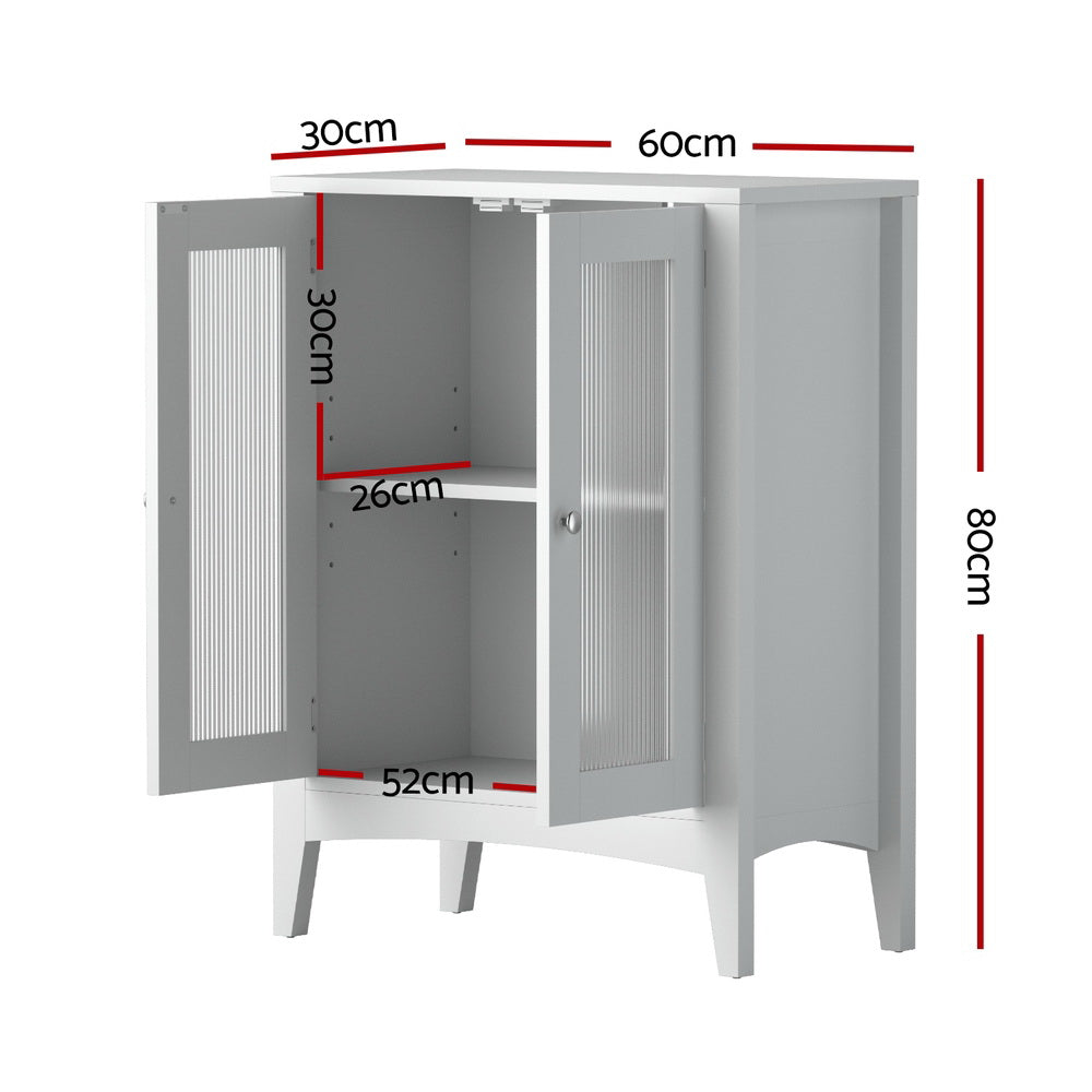 Artiss Bathroom Storage Cabinet 80cm Buffet Sideboard Floor Cupboard Toilet Glass White 4