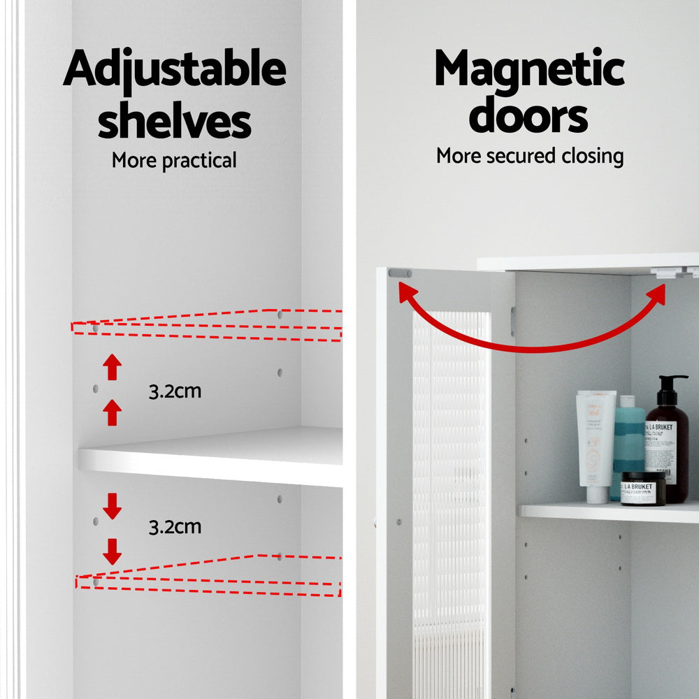 Artiss Bathroom Storage Cabinet 80cm Buffet Sideboard Floor Cupboard Toilet Glass White 6