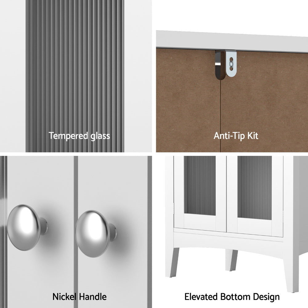 Artiss Bathroom Storage Cabinet 80cm Buffet Sideboard Floor Cupboard Toilet Glass White 7