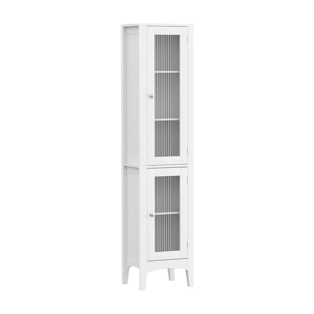 Artiss Bathroom Storage Cabinet 160cm Tall Slim Floor Cupboard Toilet Glass Door White 3