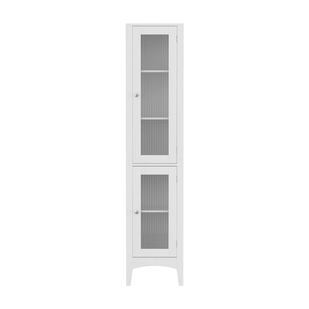 Artiss Bathroom Storage Cabinet 160cm Tall Slim Floor Cupboard Toilet Glass Door White 5