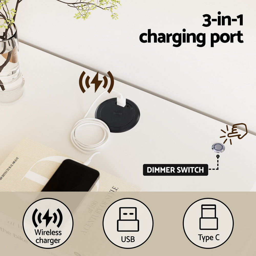 Artiss Smart Bedside Table LED Wireless Charging Ada 5