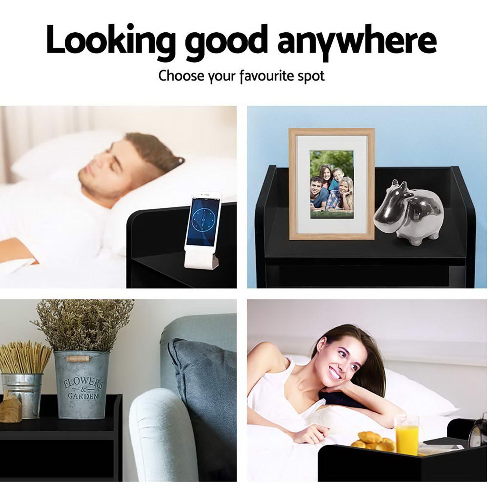 Artiss 2X Bedside Table 1 Drawer with Shelf - FARA Black 6