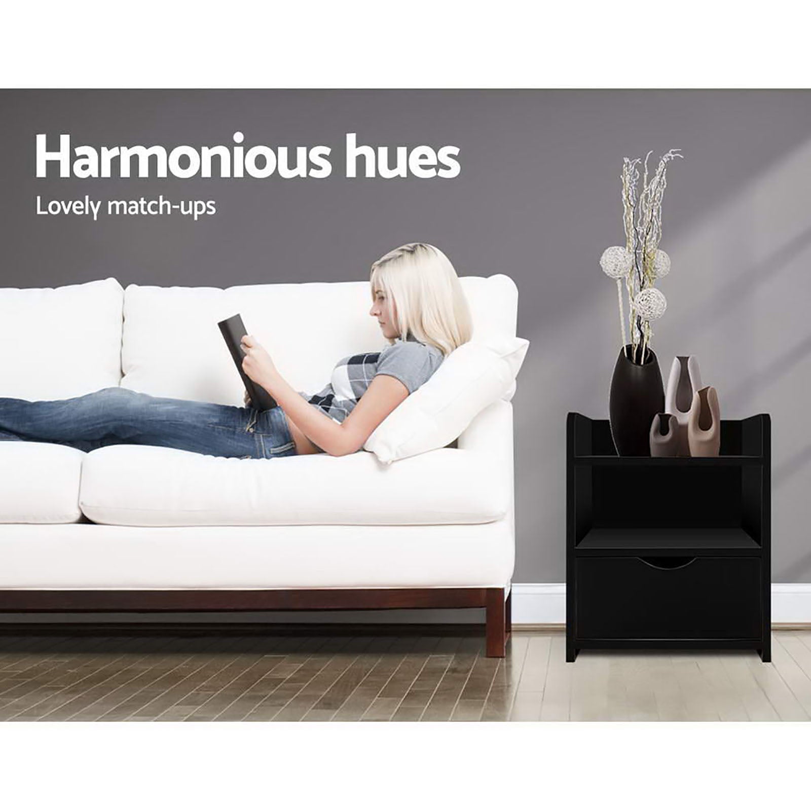 Artiss 2X Bedside Table 1 Drawer with Shelf - FARA Black 7