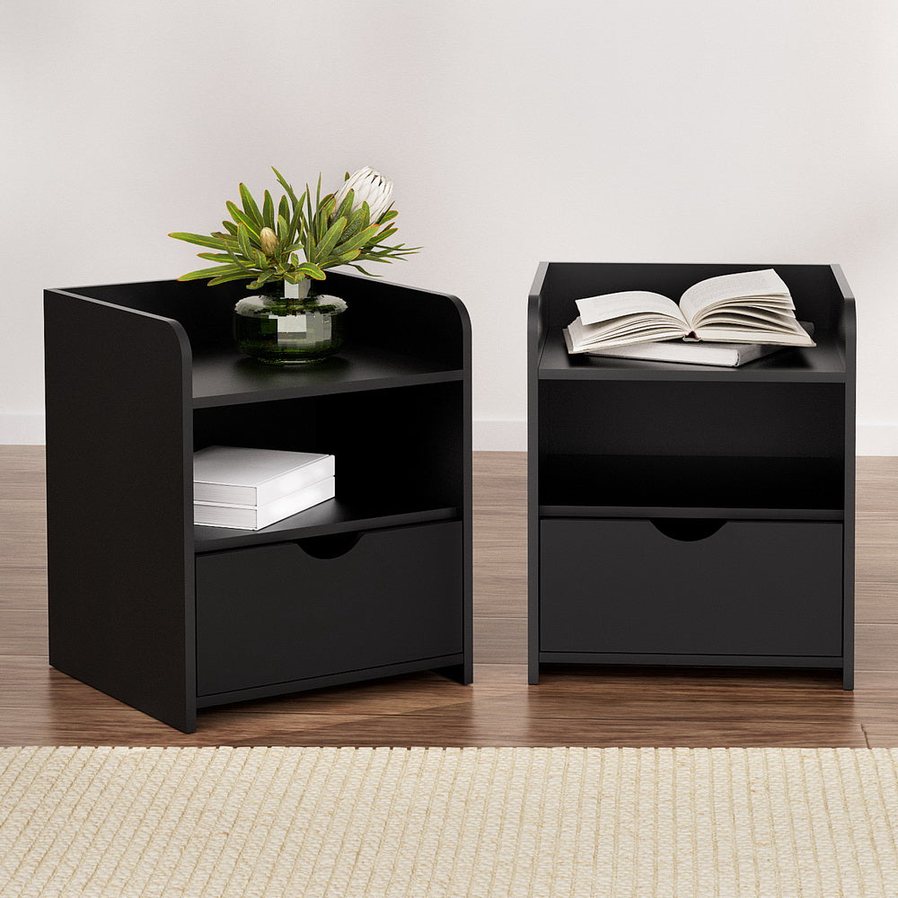 Artiss 2X Bedside Table 1 Drawer with Shelf - FARA Black 8