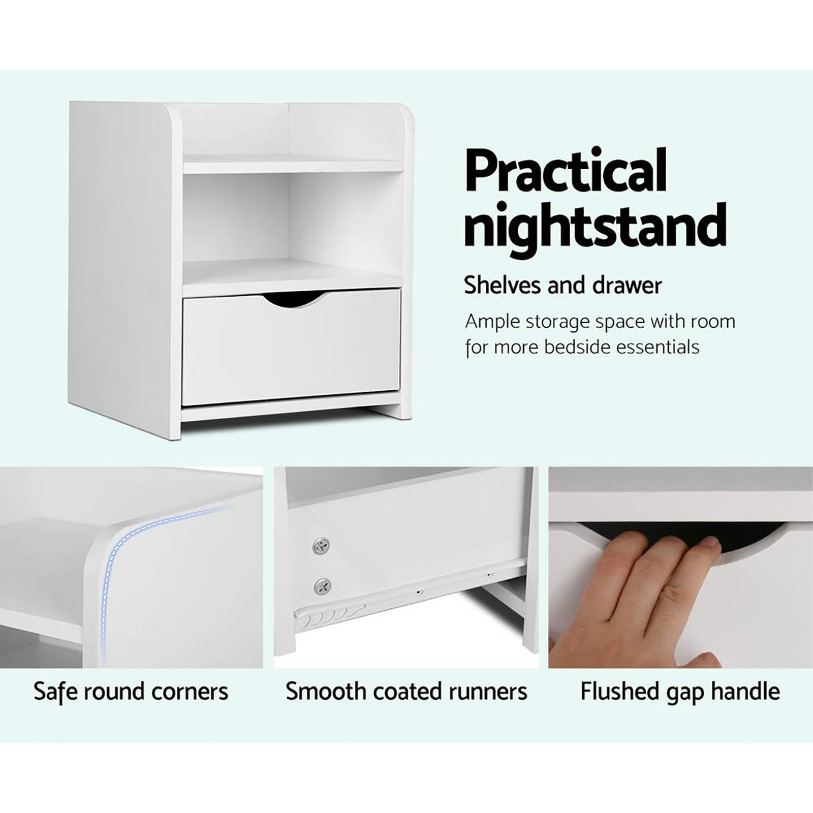 Artiss 2X Bedside Table 1 Drawer with Shelf - FARA White 5