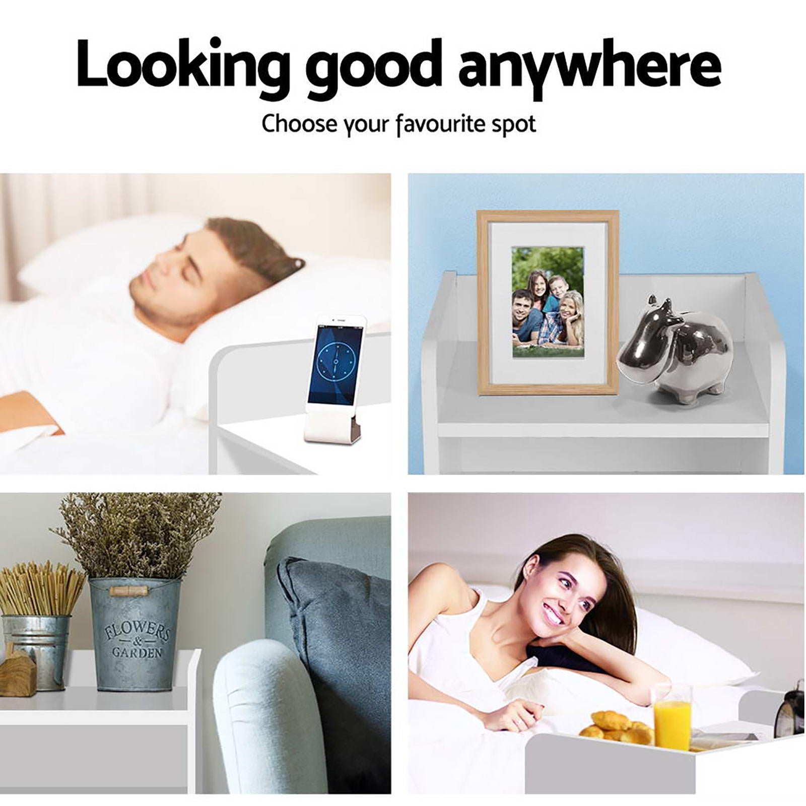 Artiss 2X Bedside Table 1 Drawer with Shelf - FARA White 6