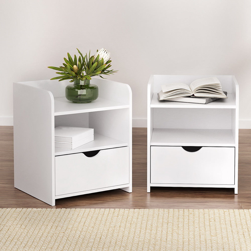 Artiss 2X Bedside Table 1 Drawer with Shelf - FARA White 8