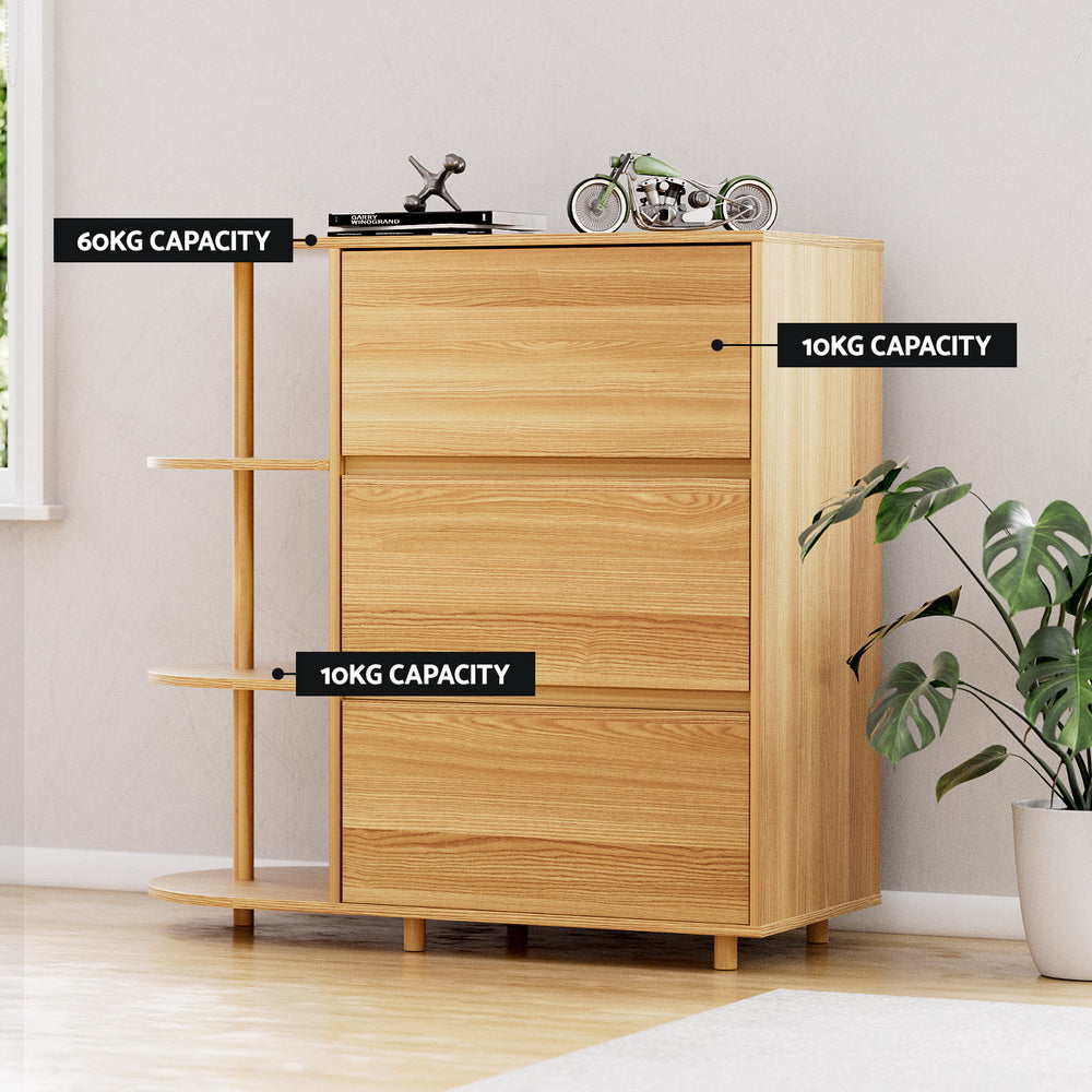 Artiss Chest of 3 Drawers Storage Cabinet 3 Shelves Pine 8
