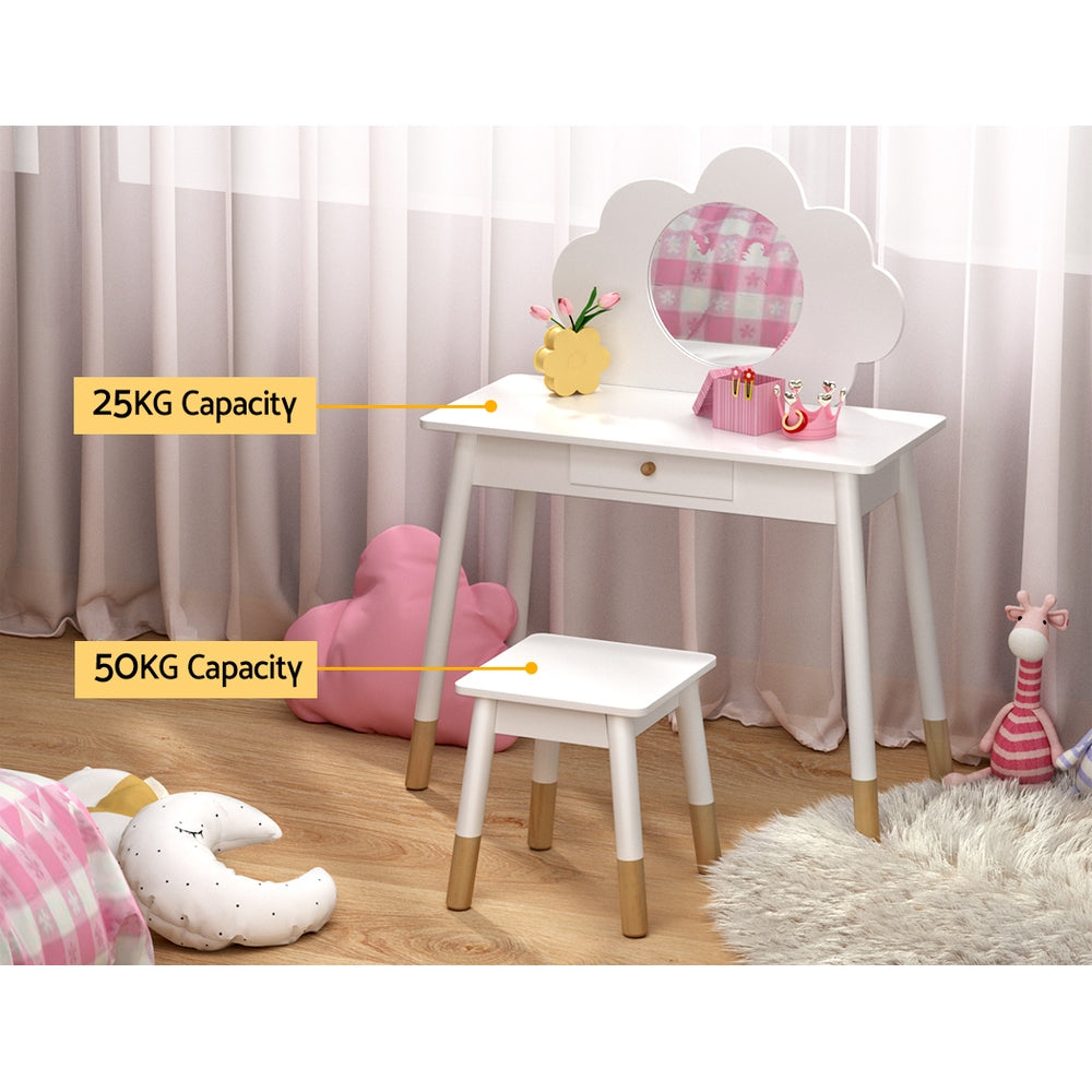 Keezi Kids Dressing Table Chair Set Vanity Makeup Wooden Leg Mirror Drawer 6