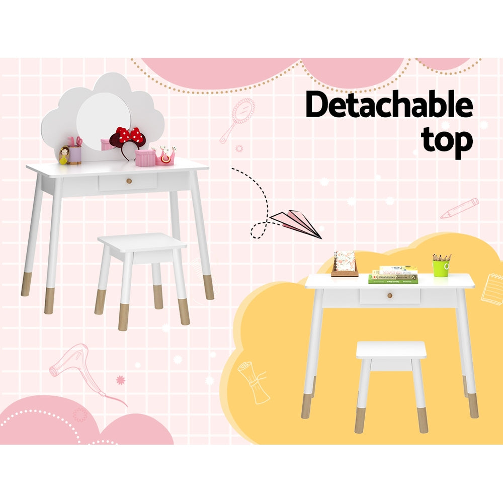 Keezi Kids Dressing Table Chair Set Vanity Makeup Wooden Leg Mirror Drawer 7