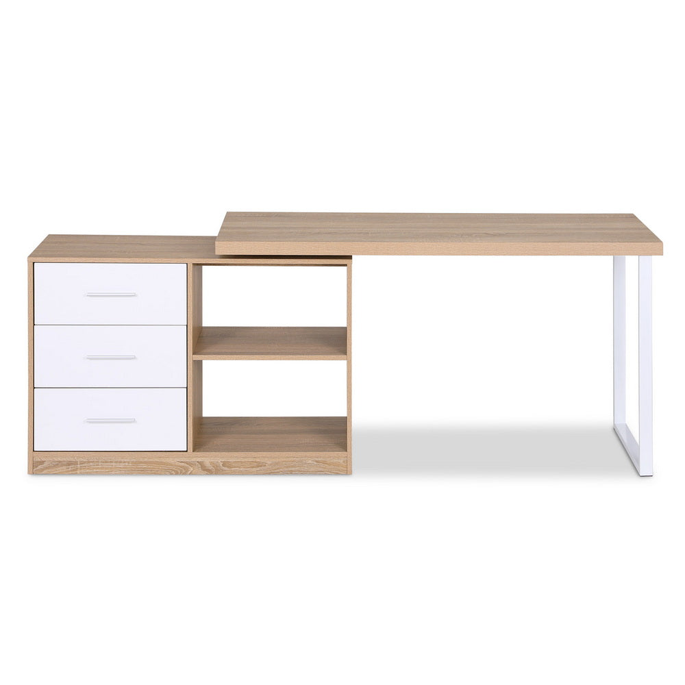Artiss Computer Desk Swivelling L shape Home Office Storage Cabinet Oak 3