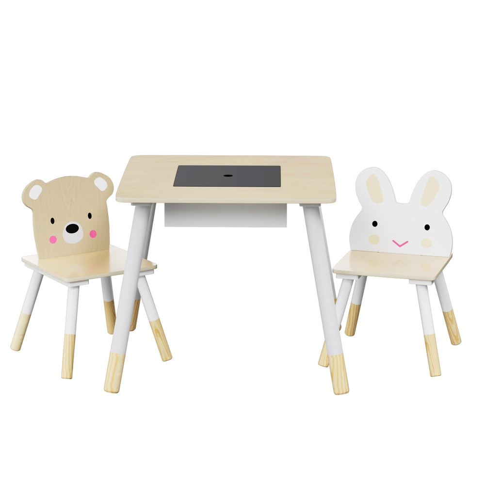 Keezi 3PCS Kids Table and Chairs Set Activity Desk Chalkboard Toy Hidden Storage 7
