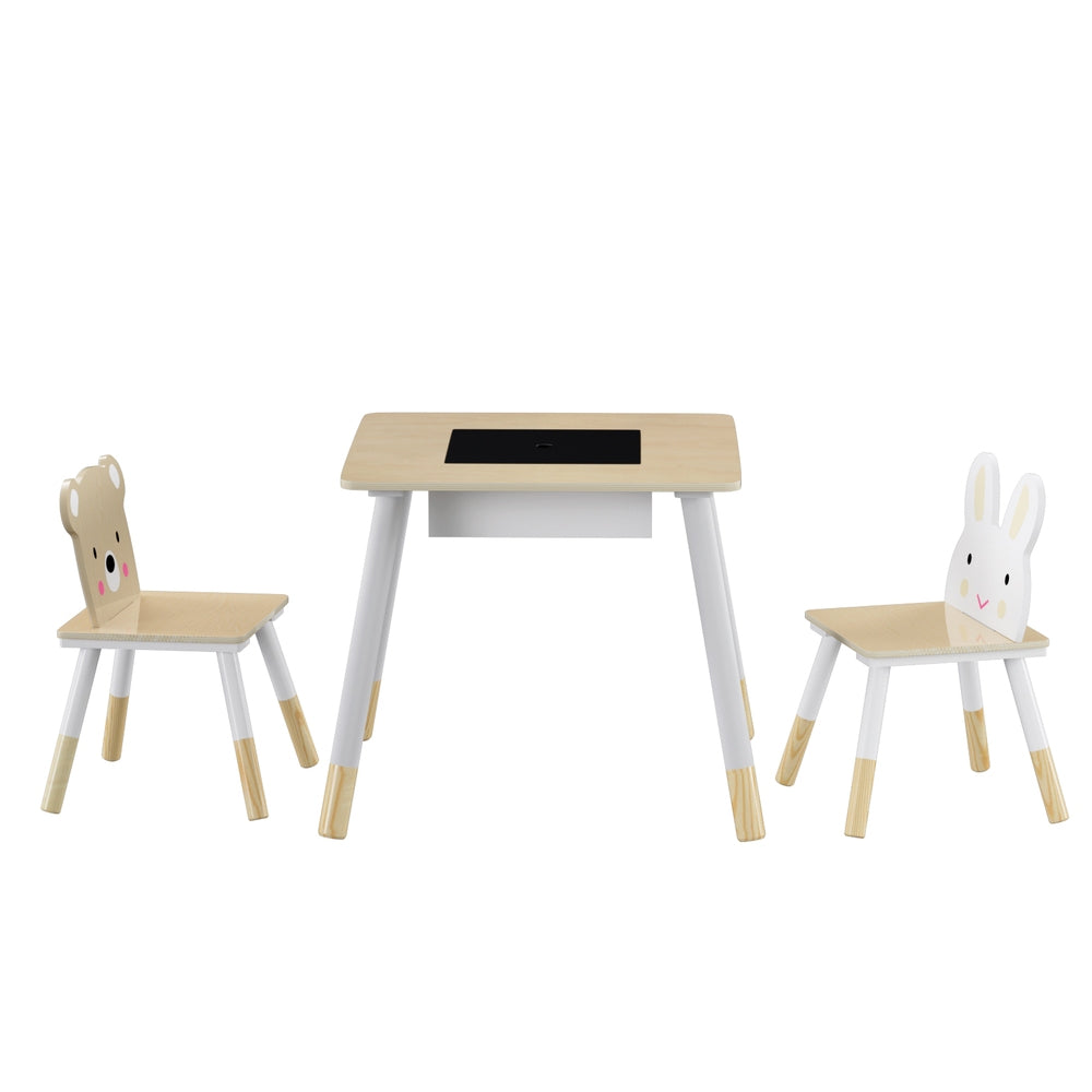 Keezi 3PCS Kids Table and Chairs Set Activity Desk Chalkboard Toy Hidden Storage 3