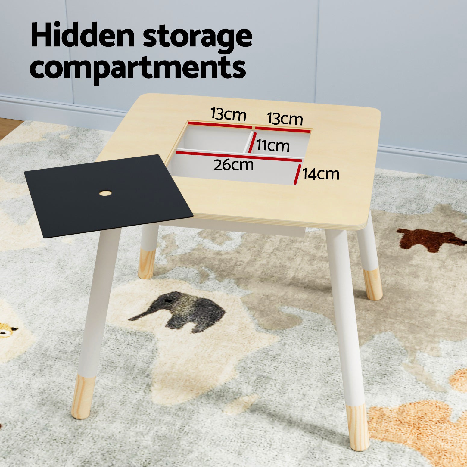 Keezi 3PCS Kids Table and Chairs Set Activity Desk Chalkboard Toy Hidden Storage 5
